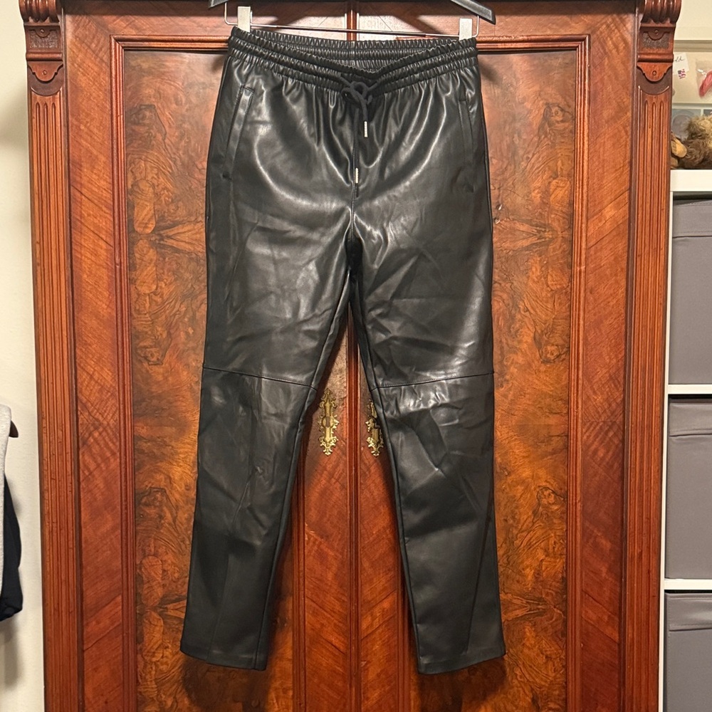 Black Faux Leather Joggers